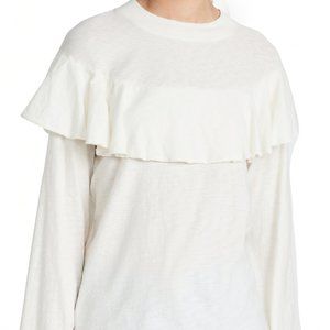 NWT $132 Sz S Nation LTD Off White Long Sleeve Ruffle Detail T-Shirt Top